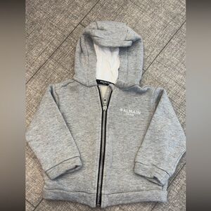 Balmain Kids Light Gray Zip-Up Hoodie